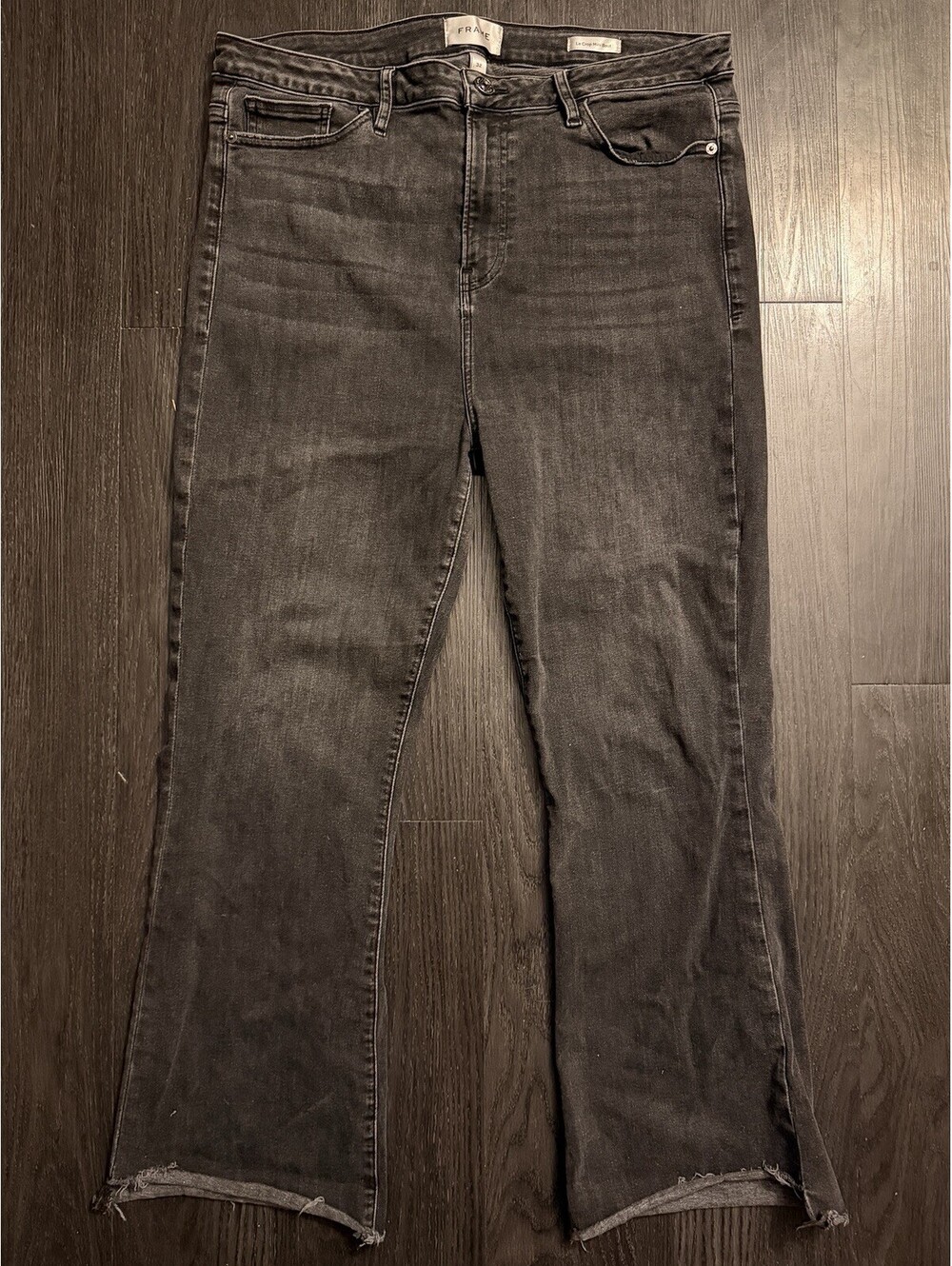 FRAME Le Crop Mini Boot Black Jeans Women’s Size 32 Raw Hem Stretch